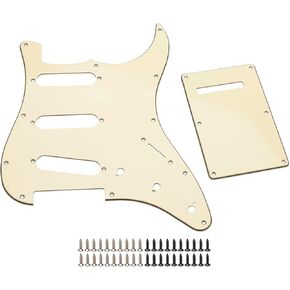 11 Hole Guitar Pickguard SSS Strat Pickguard Backplate Set with Pick Guard Screws for Standard Strat Modern Style Guitar Part (Retro Yellow)
