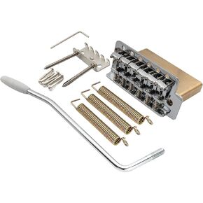 Musiclily Pro 52.5mm Vintage 6-Screw Tremolo Bridge 40mm Solid Brass Block for Squier Strat Style Electric Guitar, Chrome
