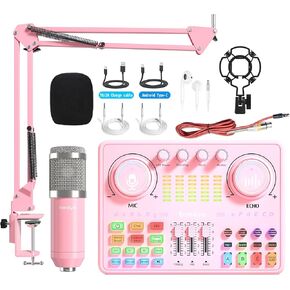 Podcast Equipment Bundle Streaming Audio Mixer, Audio Interface with XLR Microphone, Bluetooth, Built in Battery for Live Streaming/Podcasting/Gaming
