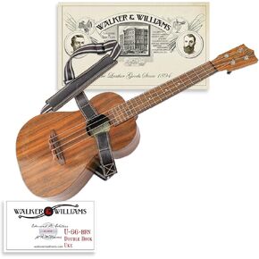 Walker & Williams U-66-BRN Dark Brown Padded Leather Double Hook Soundhole Ukulele Hands Free Shoulder Strap Tenor, Soprano, Alto
