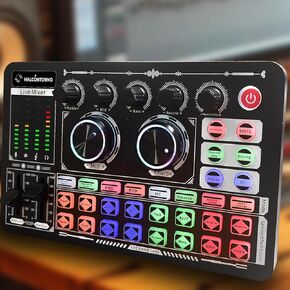Podcast Sound Board F999 Plus - Music Mixer Board, Audio Mixer for YouTuber Streamer Music Gamer, Audio Interface, DJ Equipment Sound Card for Beginners (F999 Plus, More Aux Cables)