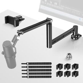 CreaDream Mic Boom Arm, Low Profile Microphone Arm Stand Desk Mount with Screw Adapter, Phone Holder, Detachable Rise Column, Cable Management, for Live Streaming, Gaming, Podcasting, Radio