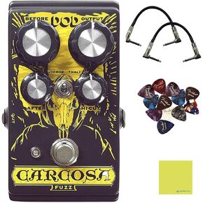 DigiTech Carcosa Fuzz Effect Pedal Bundle w/ 2-Pack Strukture S6P48 Woven Right Angle Patch Cable, 12-Pack Guitar Pick and Liquid Audio Polishing Cloth
