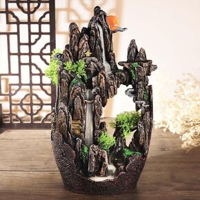Resin Backflow Incense Holder Mountain Waterfall Incense Burner Fountain Smoke Incense Holder with 100 Incense Cones，1 Mat，1 Tweezers for Aromatherapy Home Office Decor Gift