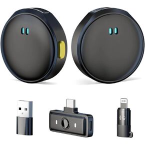 Wireless Lavalier Microphone for iPhone/Ipad/Samsung/Camera/PC/Laptop with Lightning/USB-C Plug, Hi-Fi Audio, Noise Cancelling Mini Lapel Mic for Podcast, Recording Live Vlog, Streaming