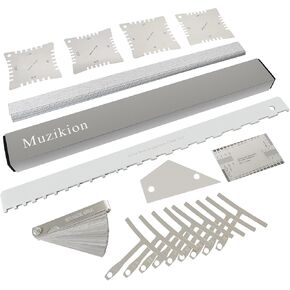 Guitar Setup Kit Luthier Repair Tools with 16" Fret Leveler Sanding Beam, Guitar Neck Notched Straight Edge, Guitar Radius Gauge Set, String Action Ruler Gauge, Fret Rocker, Feeler Gauge (Gold)