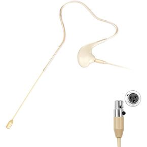 KIMAFUN Headset/Headworn Microphone Single Earset Ear-Hook Over Ear Hanging Condenser Mic Compatible with AKG Wireless System Bodypack Transmitter, Ideal for Performance, Theater, Lecture - Beige D3