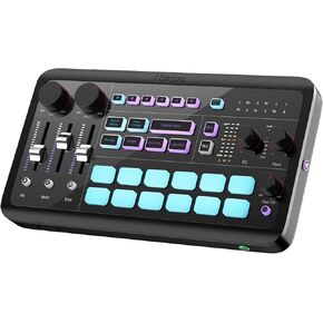 ULANZI AX01 Audio Mixer Sound Board, Audio Interface Podcast Mixer w 48V Phantom Power, Individual Control, RGB, Bluetooth, Volume Fader, Audio Effects for Streaming, Podcasting, Vocal, Gaming