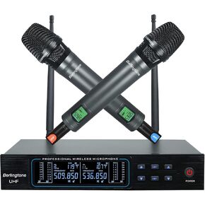 Berlingtone BR-56UM 120- Adjustable Channel Dynamic Dual UHF Wireless Microphone System, Metal Mic, Base