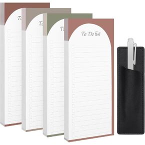 Thboxes 4 Pack Magnetic Note Pad for Fridge, Totally 200 Sheets Grocery List Magnet Pad for Refrigerator Magnetic Shopping List Pad with Pen Case（Fruit Design）