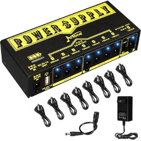 AITONE Pedal Power Supply 9V 12V 18V Rechargeable Battery Guitar Pedal Board with 8 Isolated DC Output USB Port 100/500mA (A-P05)