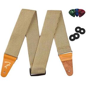 Fender Premium Guitar Strap - Vintage Tweed Bundle with Black Strap Blocks and Picks
