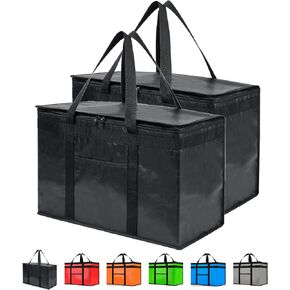 NZ Home XL Plus Insulated Cooler Bag and Food Warmer for Food Delivery & Grocery Shopping with Zippered Top, Black (1 Pack)
