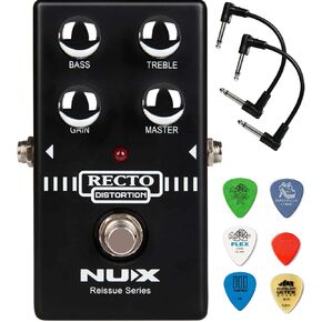 Briskdrop NUX Recto Distortion Guitar Effect Pedal Bundle with 2 Patch Cables and 6 Dunlop Picks, RectoBundle2