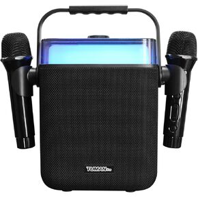 Karaoke Machine with 2 Wireless Microphones,4800mAh Portable Microphone Speaker Set Bluetooth Rechargeable PA System with Support Wireless,AUX in,TF Card,USB,FM Radio,Karaoke,LED for Party