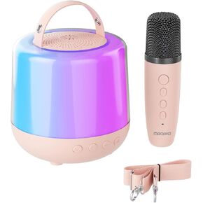 Mini Karaoke Machine for Kids Adults, Portable Bluetooth Speaker with 1 Wireless Microphones and 5 Lights for Home Party Birthday Gifts Toys for Ages Girls Boys (Pink)