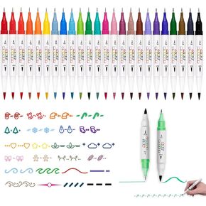 12 PCS Curve Highlighter Pen Set for Note Taking, 3 Types Nibs Fine-liner Brush Roller Watercolor Marker Pens for Graffiti Journal DIY Coloring Book Art Sketching Illustration Calligraphy