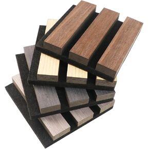 Wood Slat Panels for Wall and Ceiling 3D Wall Panels Wood Grain Acoustic Panels for Home Decor and Noise Reduction (Smoke walnut/2pcs)
