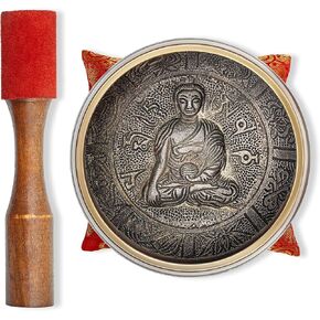 BimBamBom Singing Bowls – Hand Crafted Tibetan Singing Bowl w/Mallet & Cushion, Brass 4" Mantra Antique Prayer and Meditation Bowl For Yoga and Holistic Healing, Stress Relief, Meditation