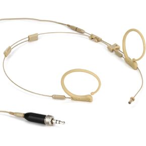 QA22 BE Dual-Ear Omnidirectional Headworn Headset Microphone for Speaking or Singing - SEL Adapter for Sennheiser Wireless Included + Windscreens, Clip and Case - Beige