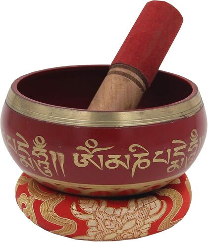 Tibetan Medium Size Singing Bowl Complete Set With Mallet and Brocade Cushion ~ For Meditation, Chakra Healing, Prayer, Yoga in Saudi Arabia