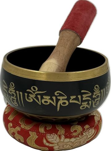 Tibetan Medium Size Singing Bowl Complete Set With Mallet and Brocade Cushion ~ For Meditation, Chakra Healing, Prayer, Yoga in Saudi Arabia