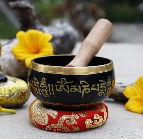 Tibetan Medium Size Singing Bowl Complete Set With Mallet and Brocade Cushion ~ For Meditation, Chakra Healing, Prayer, Yoga in Saudi Arabia