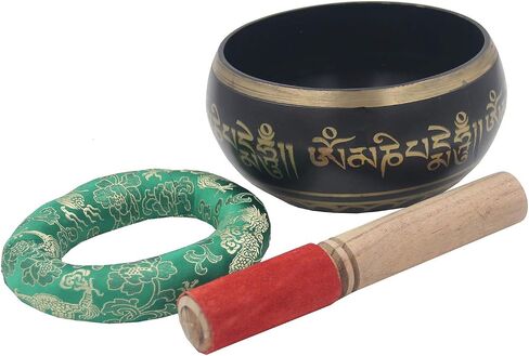 Tibetan Medium Size Singing Bowl Complete Set With Mallet and Brocade Cushion ~ For Meditation, Chakra Healing, Prayer, Yoga in Saudi Arabia