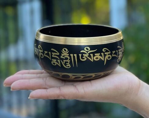 Tibetan Medium Size Singing Bowl Complete Set With Mallet and Brocade Cushion ~ For Meditation, Chakra Healing, Prayer, Yoga in Saudi Arabia