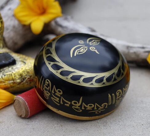 Tibetan Medium Size Singing Bowl Complete Set With Mallet and Brocade Cushion ~ For Meditation, Chakra Healing, Prayer, Yoga in Saudi Arabia