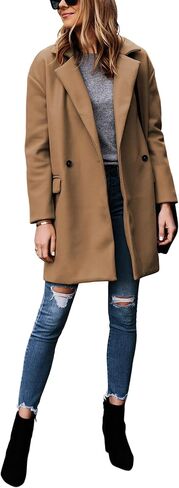 Hooever Women's Notched Lapel Wool Coat Single Breasted Pea Coats Winter Wool Blend Blazer Jacket in Kuwait