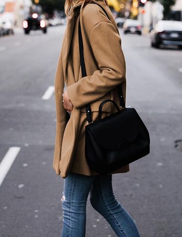 Hooever Women's Notched Lapel Wool Coat Single Breasted Pea Coats Winter Wool Blend Blazer Jacket in Kuwait