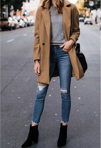 Hooever Women's Notched Lapel Wool Coat Single Breasted Pea Coats Winter Wool Blend Blazer Jacket in Kuwait