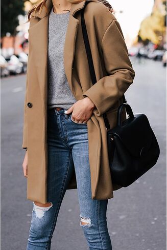 Hooever Women's Notched Lapel Wool Coat Single Breasted Pea Coats Winter Wool Blend Blazer Jacket in Kuwait