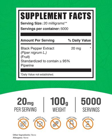 BulkSupplements.com Black Pepper Extract Powder - 95% Piperine - Black Pepper Supplements - Piperine Extract - Piperine Powder - 20mg of Black Pepper Extract per Serving (50 Grams - 1.8 oz) in Saudi Arabia