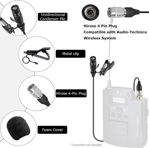 Lavalier Lapel Microphone Unidirectional Condenser Super Cardioid Mic Compatible with Audio-Technica Wireless Bodypack Transmitter System with Hirose 4 Pin Plug in Saudi Arabia