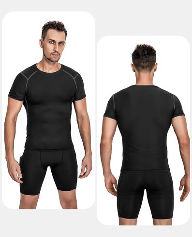 Niksa Men's Compression Shirts 4 Pack, Short Sleeve Athletic Compression Tops Cool Dry Workout T Shirt, Rash Guard Base Layer Undershirt in Kuwait