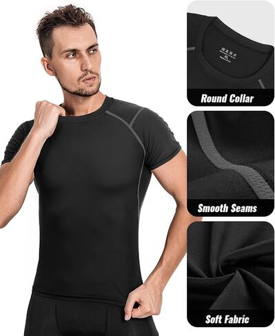 Niksa Men's Compression Shirts 4 Pack, Short Sleeve Athletic Compression Tops Cool Dry Workout T Shirt, Rash Guard Base Layer Undershirt in Kuwait