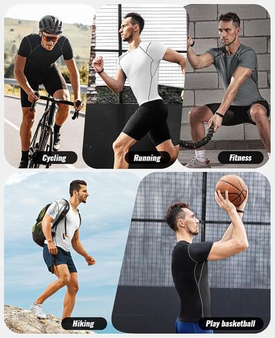 Niksa Men's Compression Shirts 4 Pack, Short Sleeve Athletic Compression Tops Cool Dry Workout T Shirt, Rash Guard Base Layer Undershirt in Kuwait