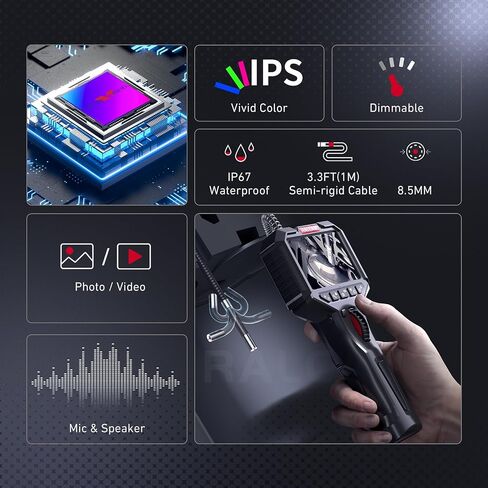 Articulating Borescope, Ralcam 2 Way Endoscope Camera with Light, 6 Led Lights Video Inspection Camera, 6.2mm Lens Scope Camera 3.5'' IPS Screen Endoscope 3.3FT/1.0M Semi-Rigid Cable in Saudi Arabia