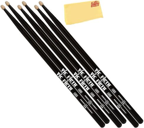 Vic Firth 5A American Classic Drum Sticks - Black, 3 Pairs Bundle with Austin Bazaar Polishing Cloth in Saudi Arabia