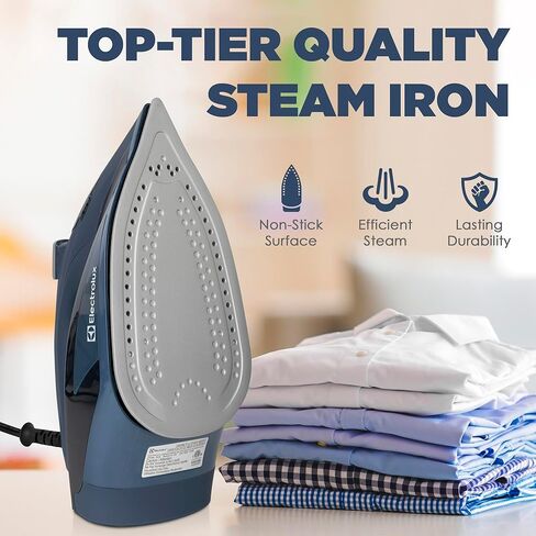 مكواة بخار الكترولوكس الاحترافية للملابس، مكواة ملابس بقوة 1700 واط مع حرارة سريعة، مكواة بخار قابلة للتعديل وقاعدة سيراميك ذاتية التنظيف - أزرق، LX1700 in Kuwait