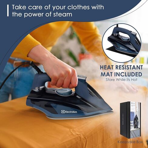 مكواة بخار الكترولوكس الاحترافية للملابس، مكواة ملابس بقوة 1700 واط مع حرارة سريعة، مكواة بخار قابلة للتعديل وقاعدة سيراميك ذاتية التنظيف - أزرق، LX1700 in Kuwait