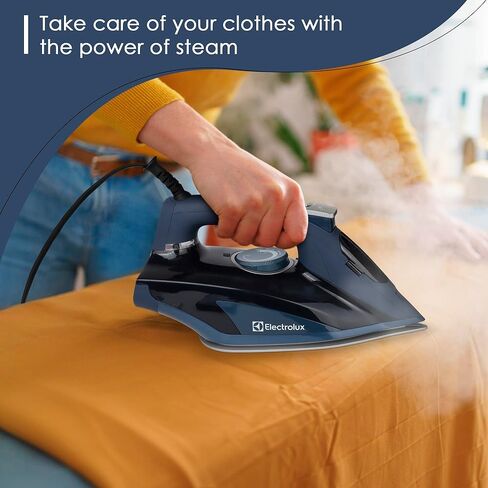 مكواة بخار الكترولوكس الاحترافية للملابس، مكواة ملابس بقوة 1700 واط مع حرارة سريعة، مكواة بخار قابلة للتعديل وقاعدة سيراميك ذاتية التنظيف - أزرق، LX1700 in Kuwait