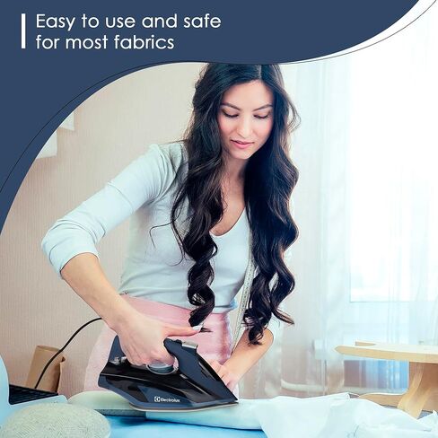 مكواة بخار الكترولوكس الاحترافية للملابس، مكواة ملابس بقوة 1700 واط مع حرارة سريعة، مكواة بخار قابلة للتعديل وقاعدة سيراميك ذاتية التنظيف - أزرق، LX1700 in Kuwait