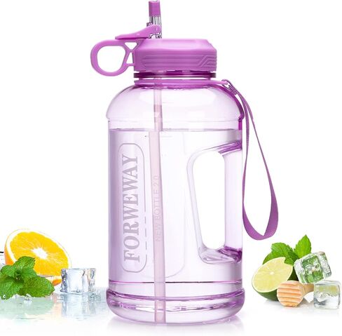 Half Gallon Water Bottle with Straw Leakproof Large Sports Water Bottle with Handle 2L/74oz BPA Free Water Jug for Camping Hiking (2.2L, Black) in Saudi Arabia
