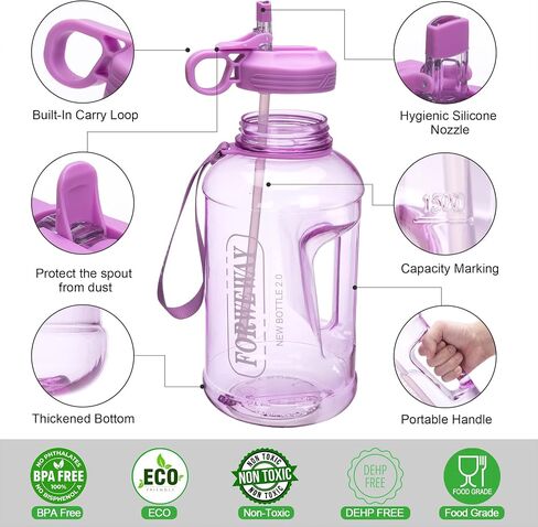 Half Gallon Water Bottle with Straw Leakproof Large Sports Water Bottle with Handle 2L/74oz BPA Free Water Jug for Camping Hiking (2.2L, Black) in Saudi Arabia