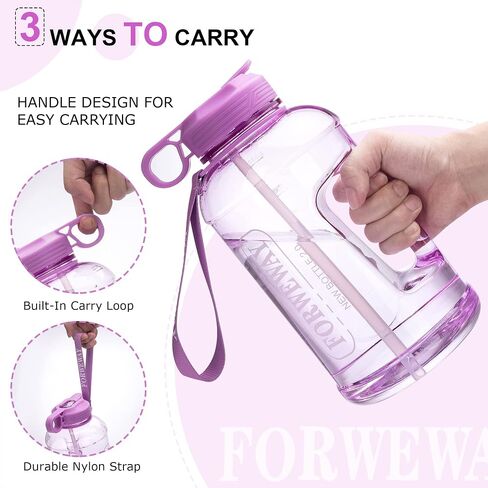 Half Gallon Water Bottle with Straw Leakproof Large Sports Water Bottle with Handle 2L/74oz BPA Free Water Jug for Camping Hiking (2.2L, Black) in Saudi Arabia