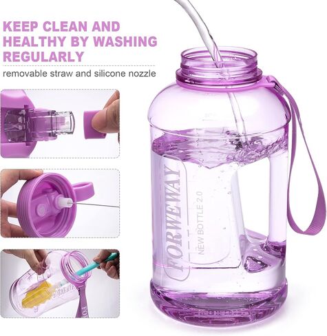 Half Gallon Water Bottle with Straw Leakproof Large Sports Water Bottle with Handle 2L/74oz BPA Free Water Jug for Camping Hiking (2.2L, Black) in Saudi Arabia