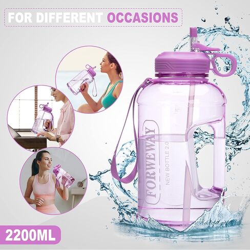 Half Gallon Water Bottle with Straw Leakproof Large Sports Water Bottle with Handle 2L/74oz BPA Free Water Jug for Camping Hiking (2.2L, Black) in Saudi Arabia